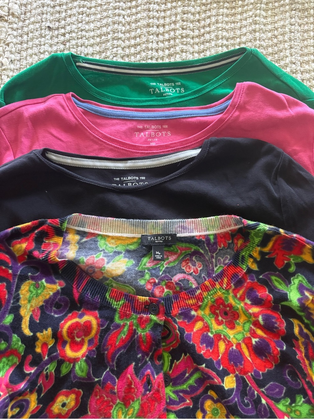 Talbots Bright Floral Cardigan with Green, Pink & Black Tees